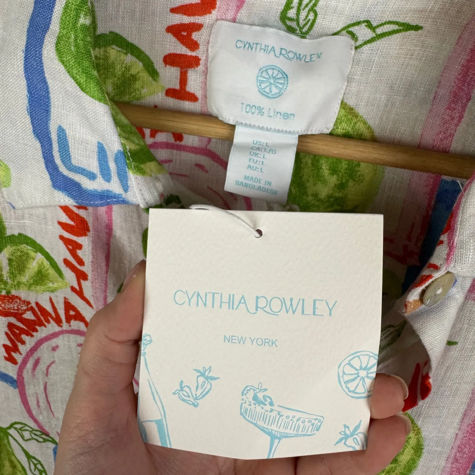 NWT Cynthia Rowley Linen Brunch Button Up Shirt Large‎ Novelty Coastal Colorful - Image 5