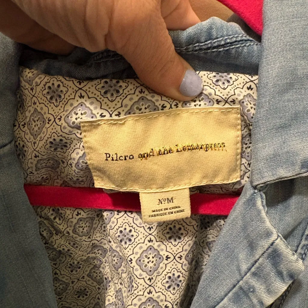 Pilcro and the Letterpress Anthropologie Chambray lined Blazer Jacket Sz Medium - Image 3