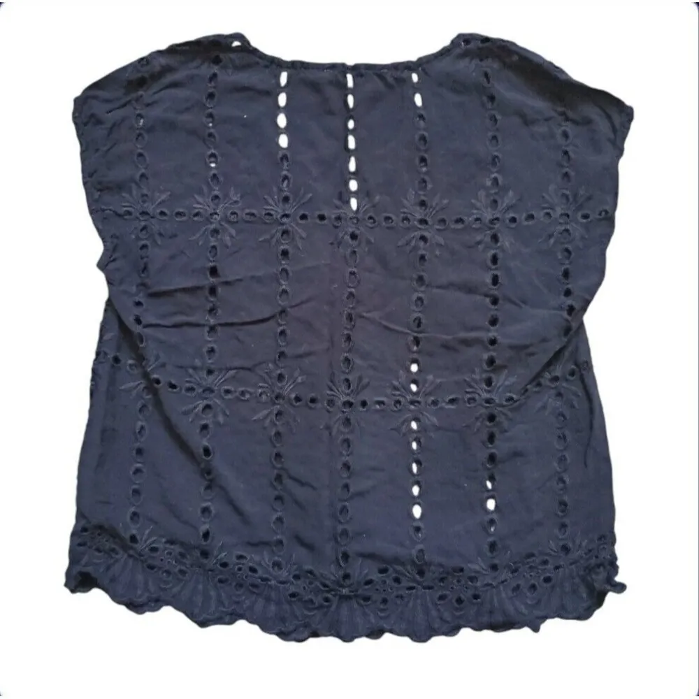 Lovestitch Blouse Women Small Eyelet Lace V Neck Top Peekaboo Cottagecore Goth - Image 2