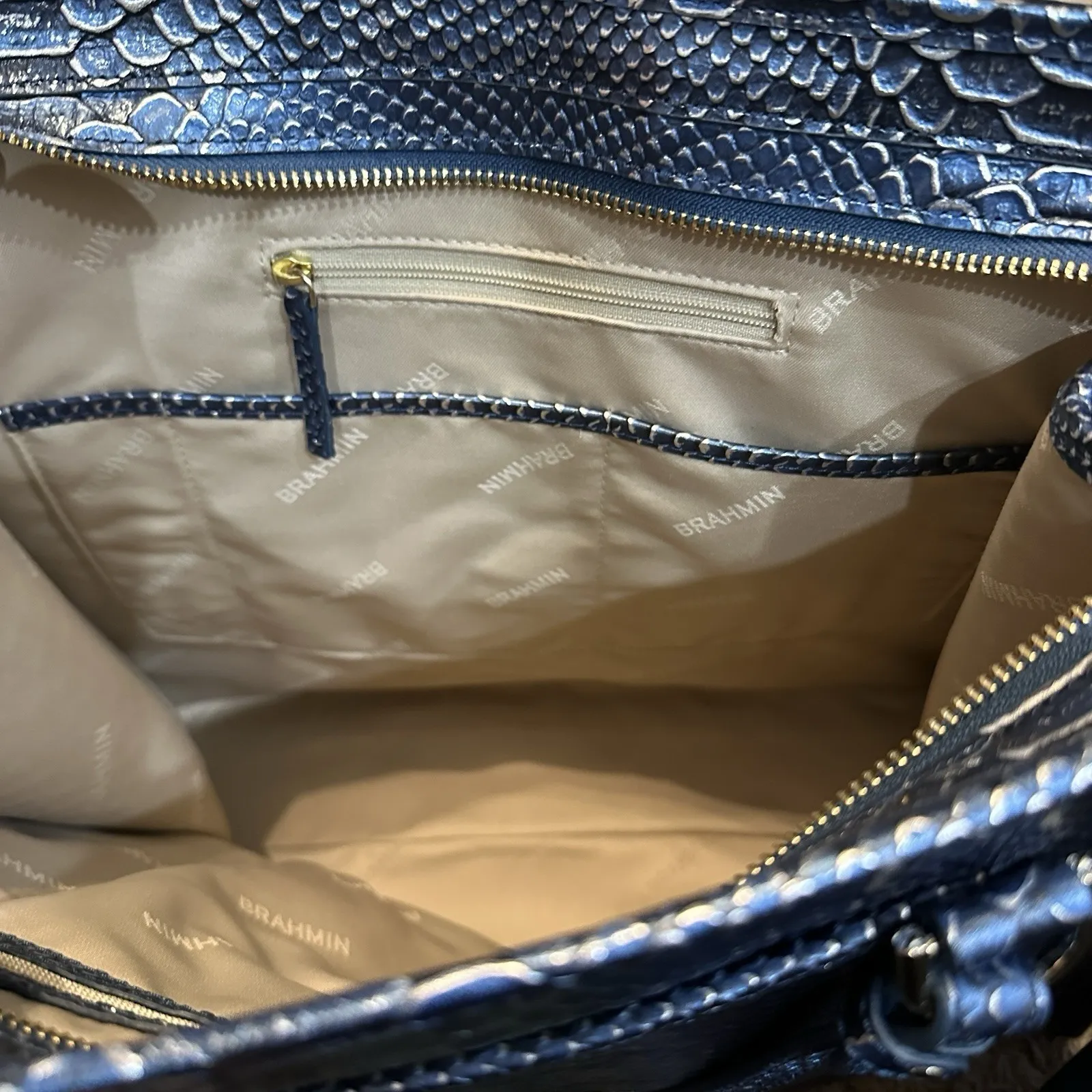 Brahmin Tia Serenity Meridian Satchel Shoulder Tote Bag Snake Blue Embossed - Image 14