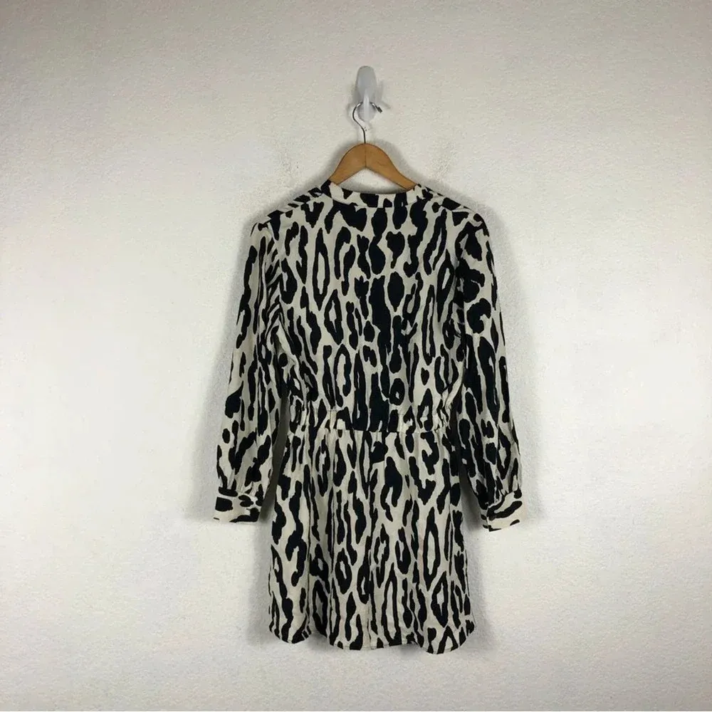 Zara Animal Print Long Sleeve Aline Button Mini Shirt Dress XS - Image 15
