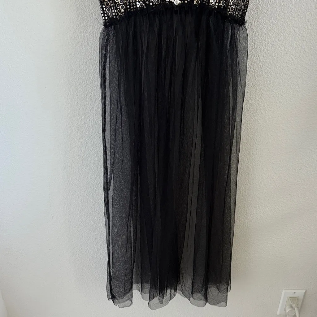 Forever 21 Black Sequin Thin Strap Cover Up See Through Mesh Dress Festival S - Image 9