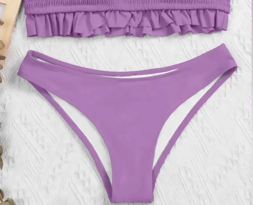 Ruffled 2 piece bandeau top swim suit set - Image 3