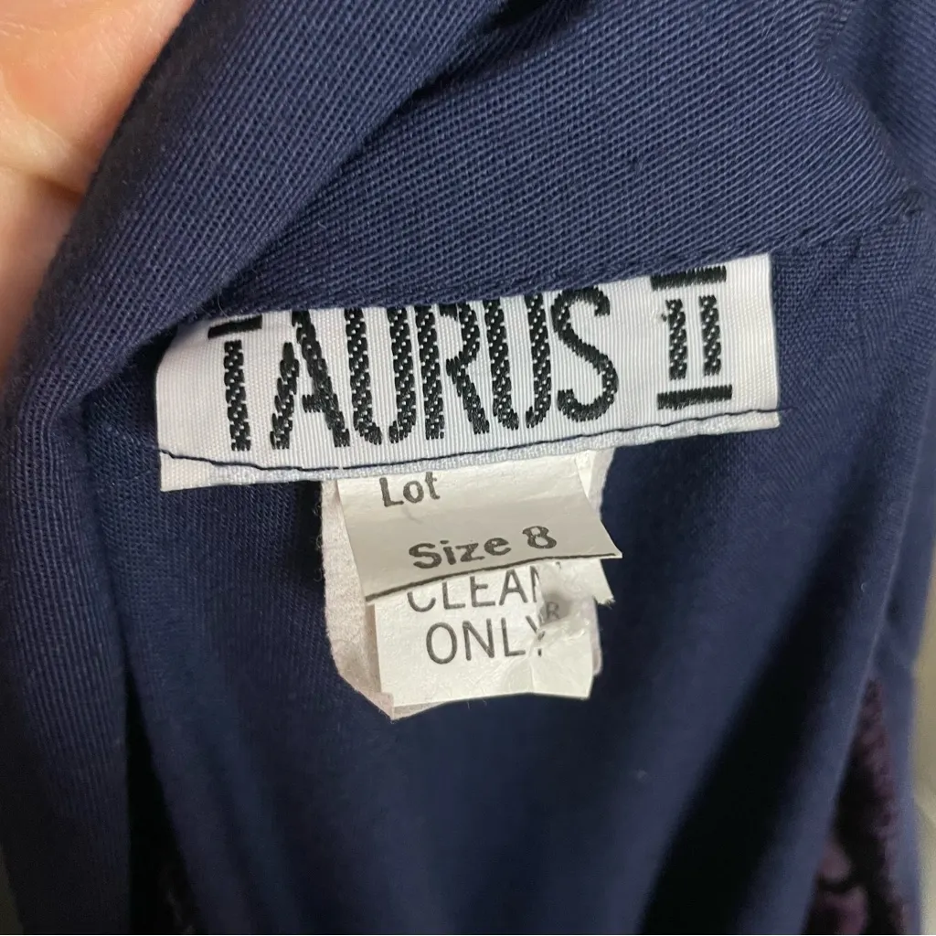 Vintage Taurus II Dress‎ 1970s Navy Blue Red Belt Long Sleeves Button - Image 3