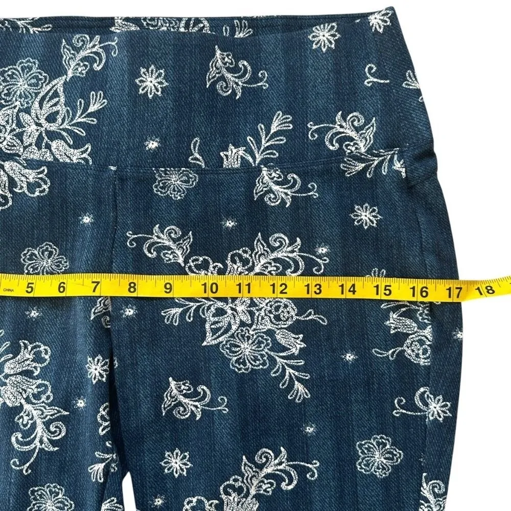 Slim Factor Capri Pants Flare Ruffle M Blue White Floral Boho Cottagecore FLAW Size M - Image 6