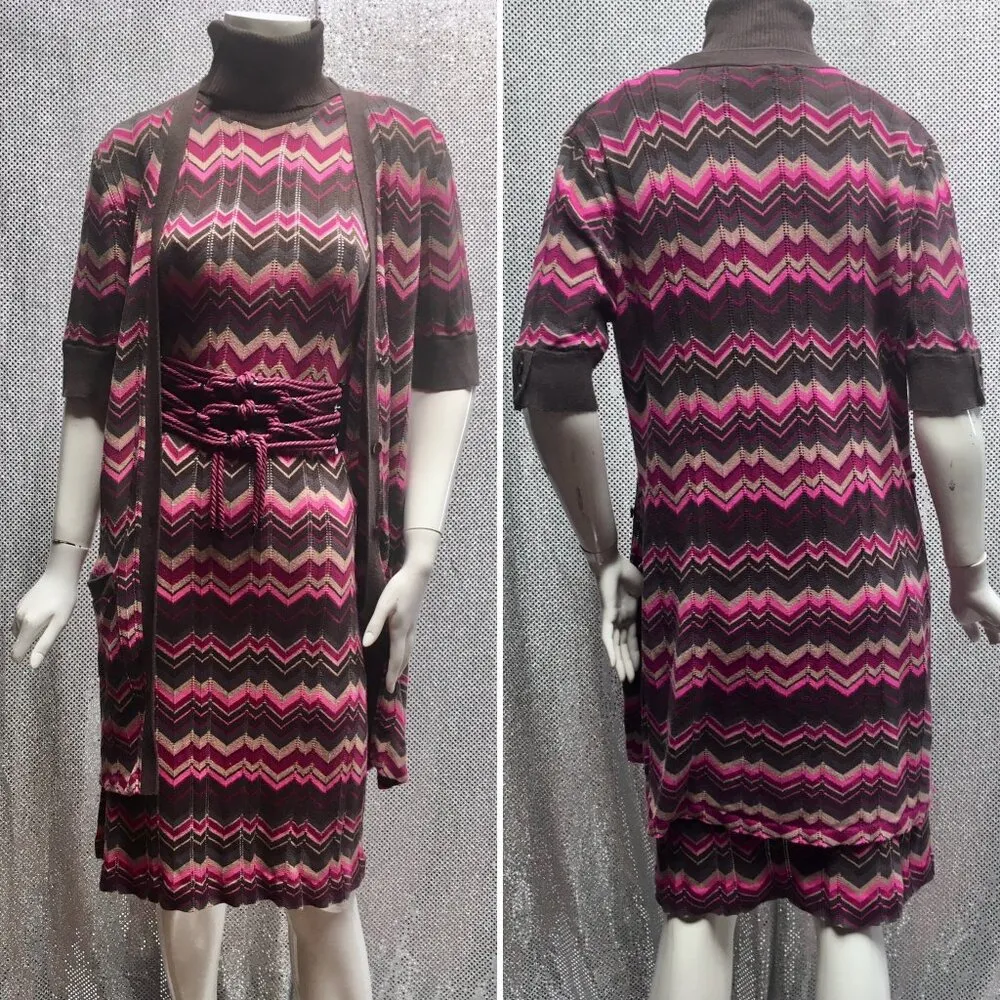 Anthropologie Beth Bowley knit sweater dress duster 2pc set chevron stripe M L - Image 2