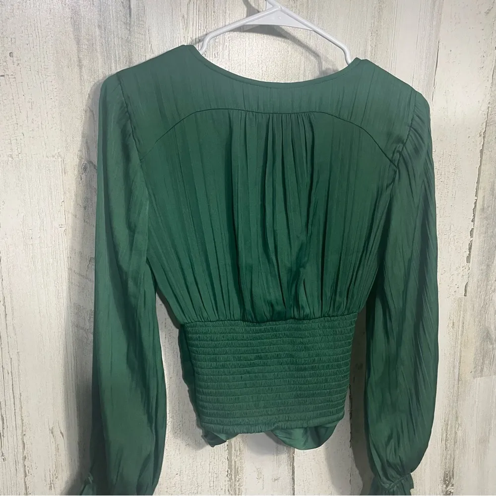 Anthropologie Sensual Plunge V-Neck Cinch Puff Sleeve Green Emerald  Top size XS - Image 7