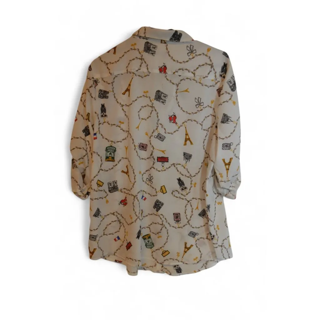 Karl Lagerfeld Paris Women’s Button Front Blouse Size XL Paris Landmark Print - Image 3