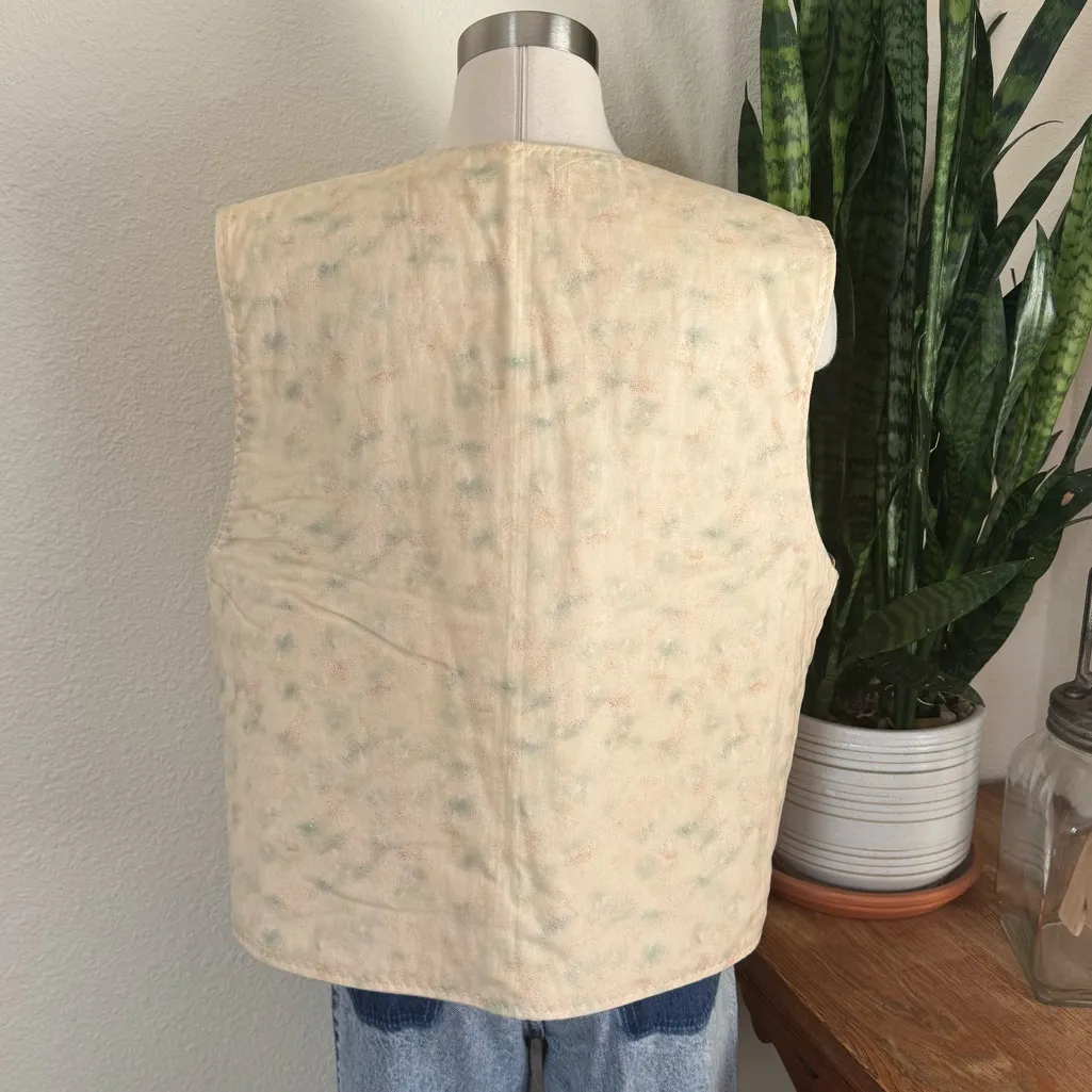 Vintage Patchwork Floral Quilted Vest Reversible Boho Fall Layering large‎ Orange - Image 8