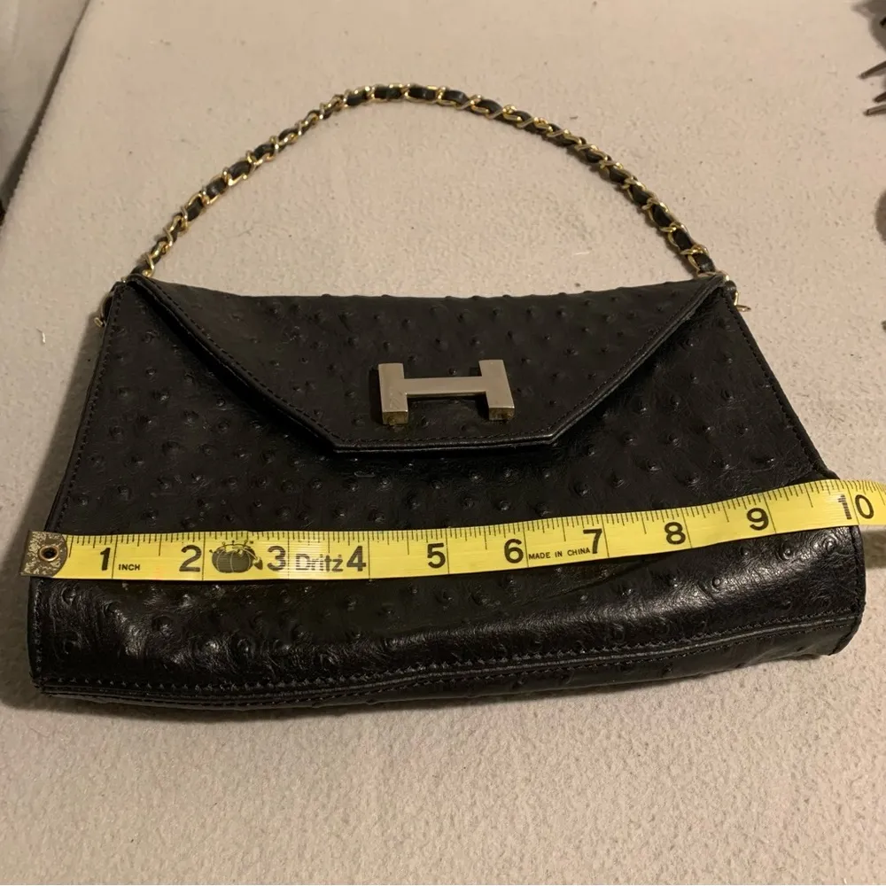 Courage B Black Genuine Leather Chain Strap Handbag Made In Italy - Image 5