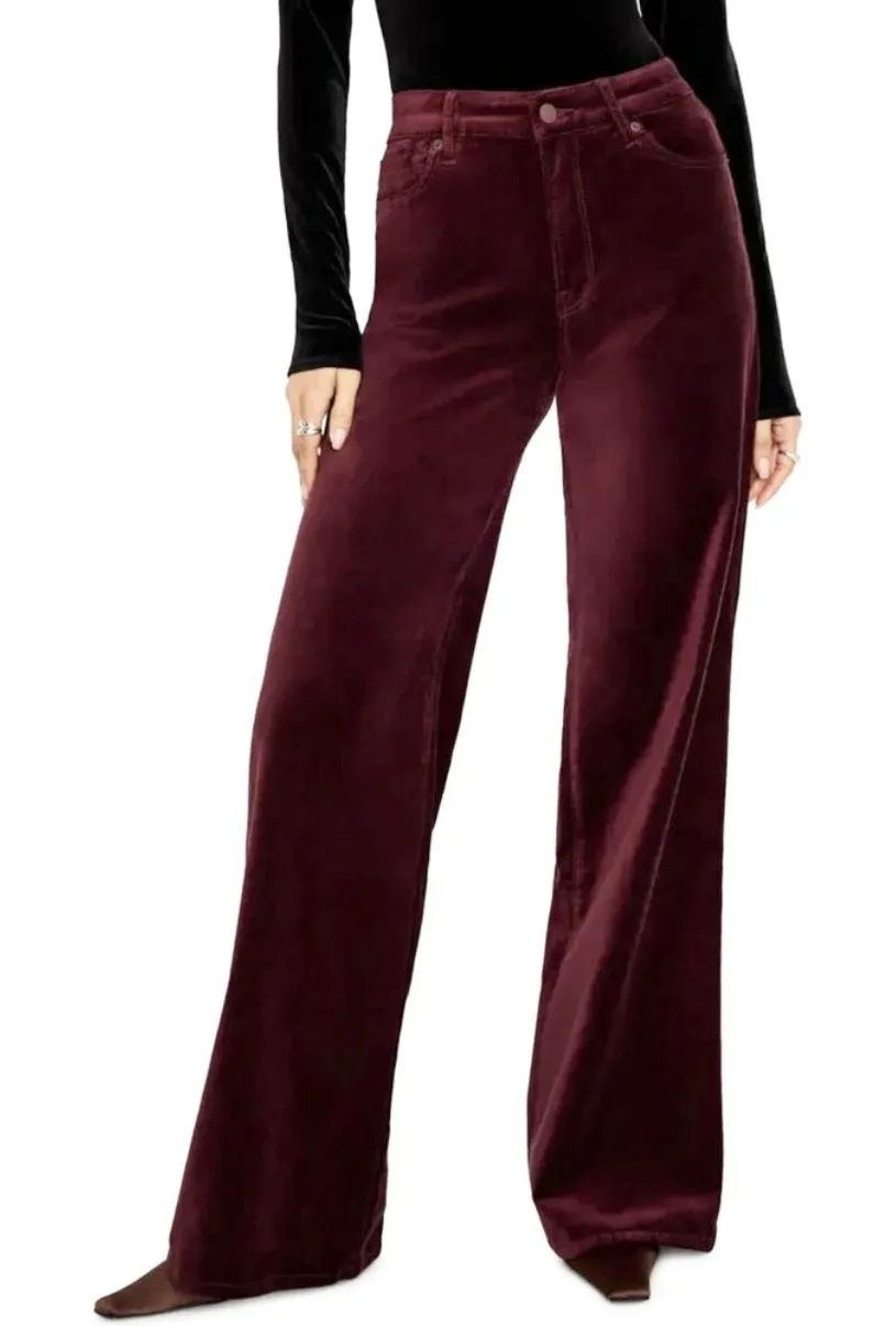 Good American Good Skate Velvet Velour High Rise Wide Leg Pants Red Size 30 - Image 1