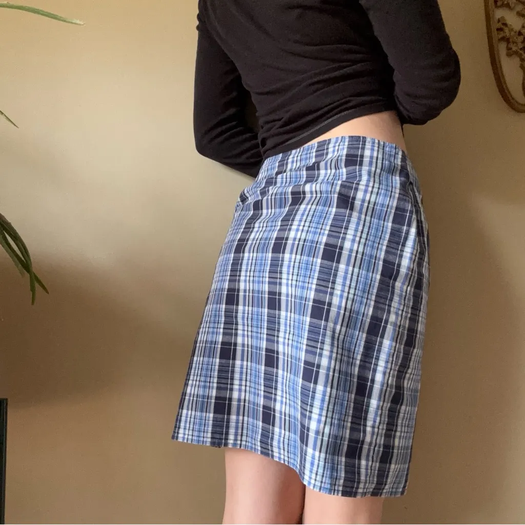 SO  Blue and White Plaid Mini Skirt - Image 6