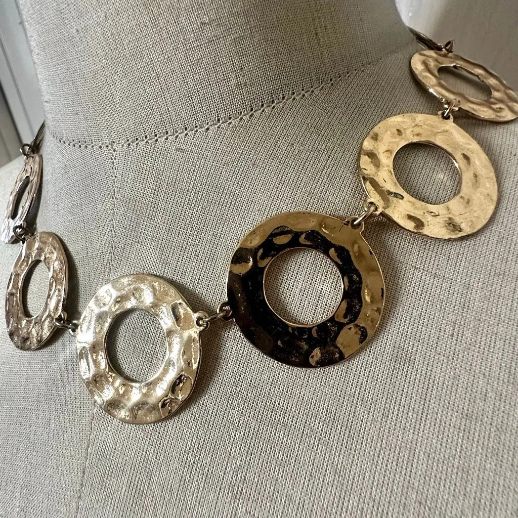 Hammered Disc Statement Necklace — Gold Tone - Image 3