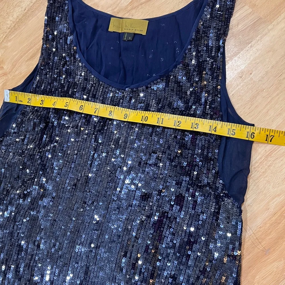 Size 4 Nicole Miller Sleeveless Blue Sequin Round Neck  Shift Dress NEW NO TAGS - Image 6