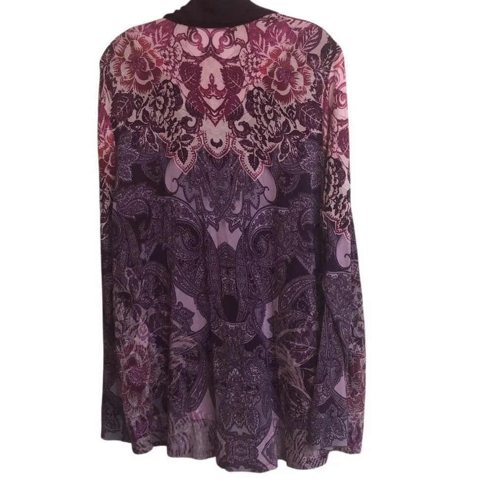 345. Soft surroundings purple and pink paisley print button up long sleeve top s - Image 4