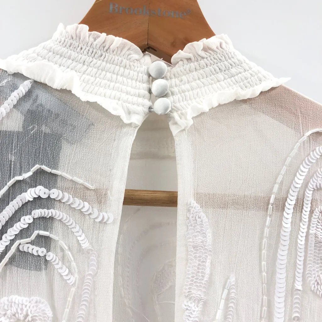 RETROFETE CHLOE EMBELLISHED SILK CHIFFON DRESS WHITE XS‎ - Image 7