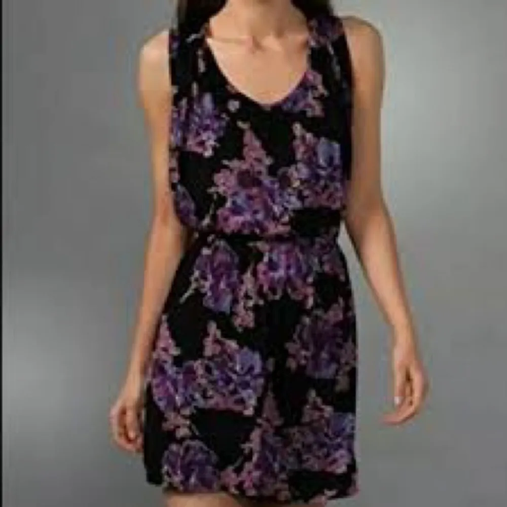 Free People Black Purple Floral Print Sleeveless Mini Dress Womens S - Image 2