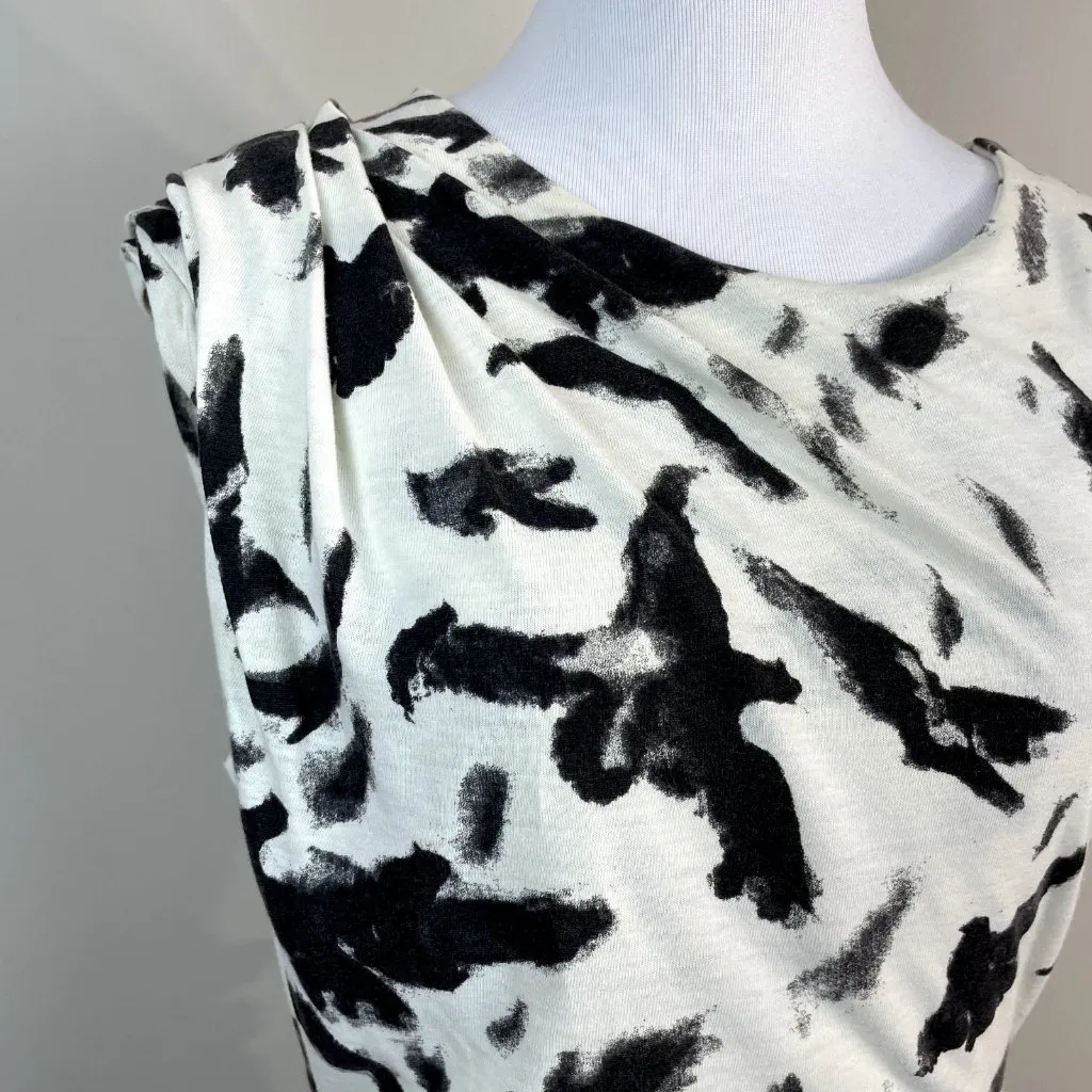 Pam & Gela Dress Womens Medium Off White‎ Gray Ruched Pleated Sheath Sleeveless - Image 2