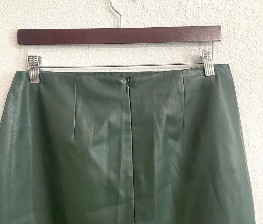 NWT Ann Taylor Womens Skirt Olive Green Faux Leather Wrap Pencil Size 10 - Image 6