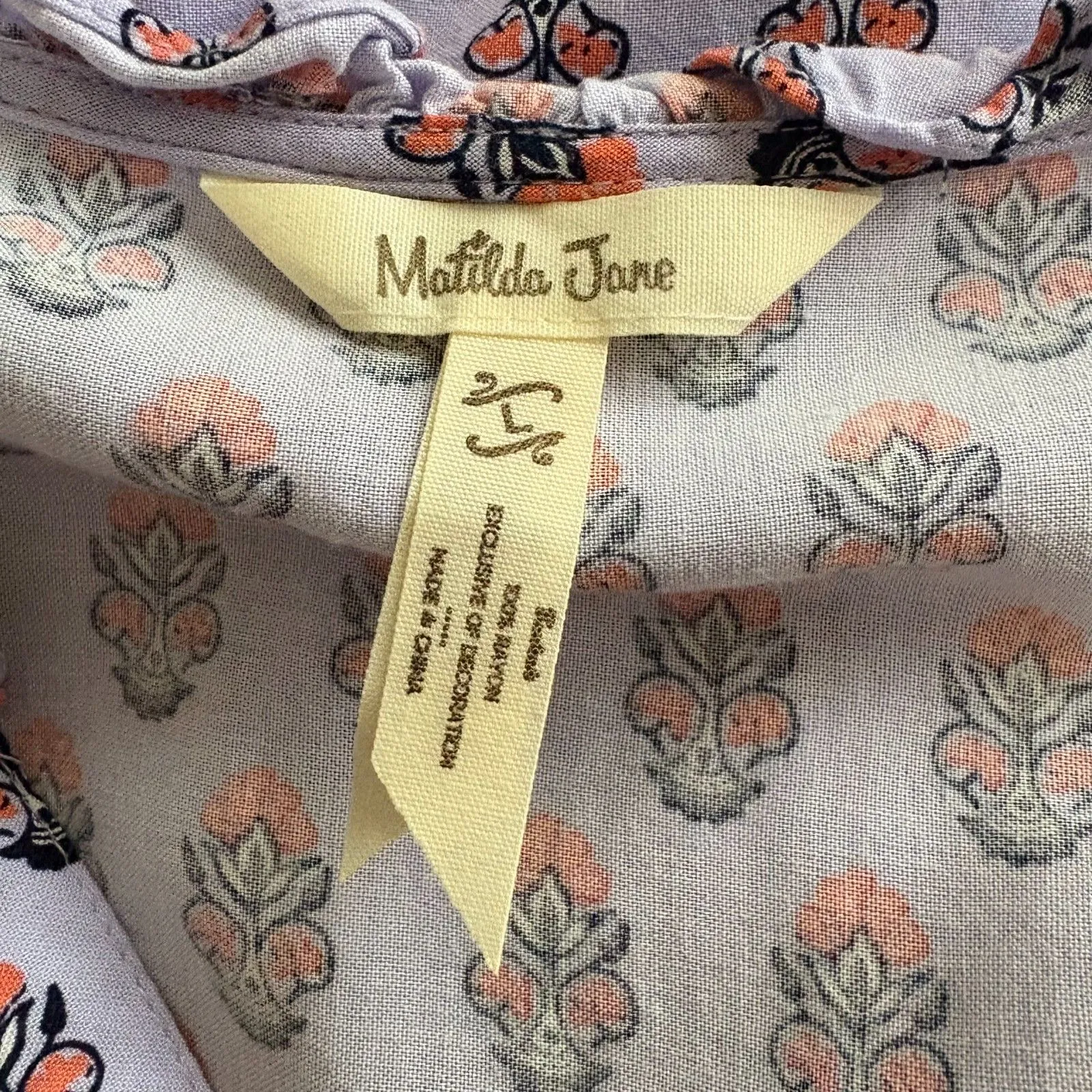 Matilda Jane Delicate Topiary Blouse Lavendar Purple Floral Feminine Size Large - Image 4