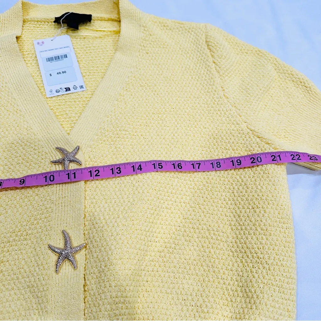 NWT Zara Yellow Textured Knit Short Sleeve Starfish Star Button Detail Sweater - Image 5