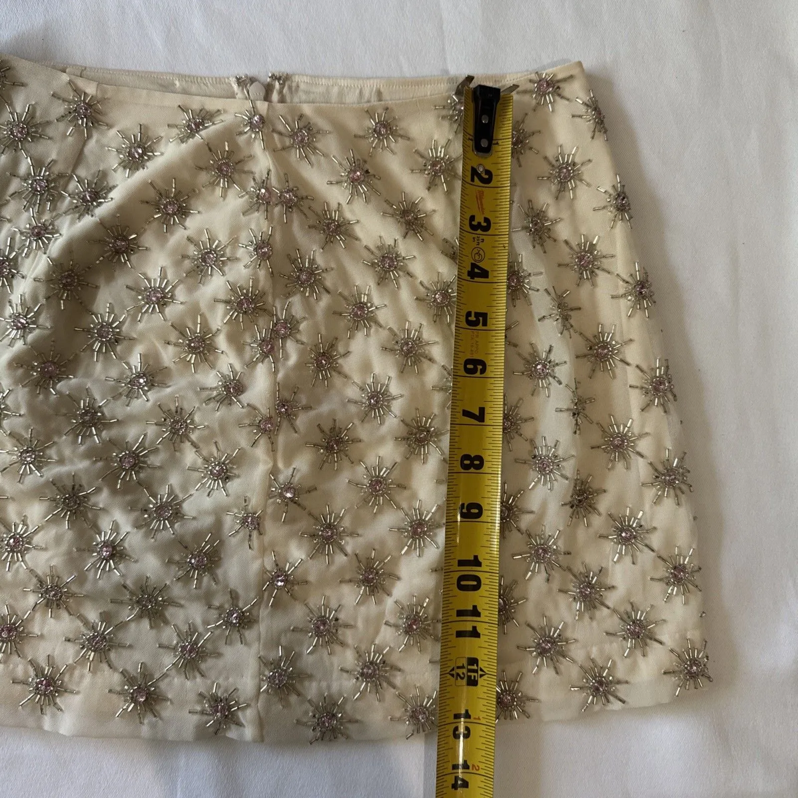 New Women’s Club Monaco Meri Beaded Jupe Handcrafted Mini Skirt Ivory/Beige Sz 0 - Image 13