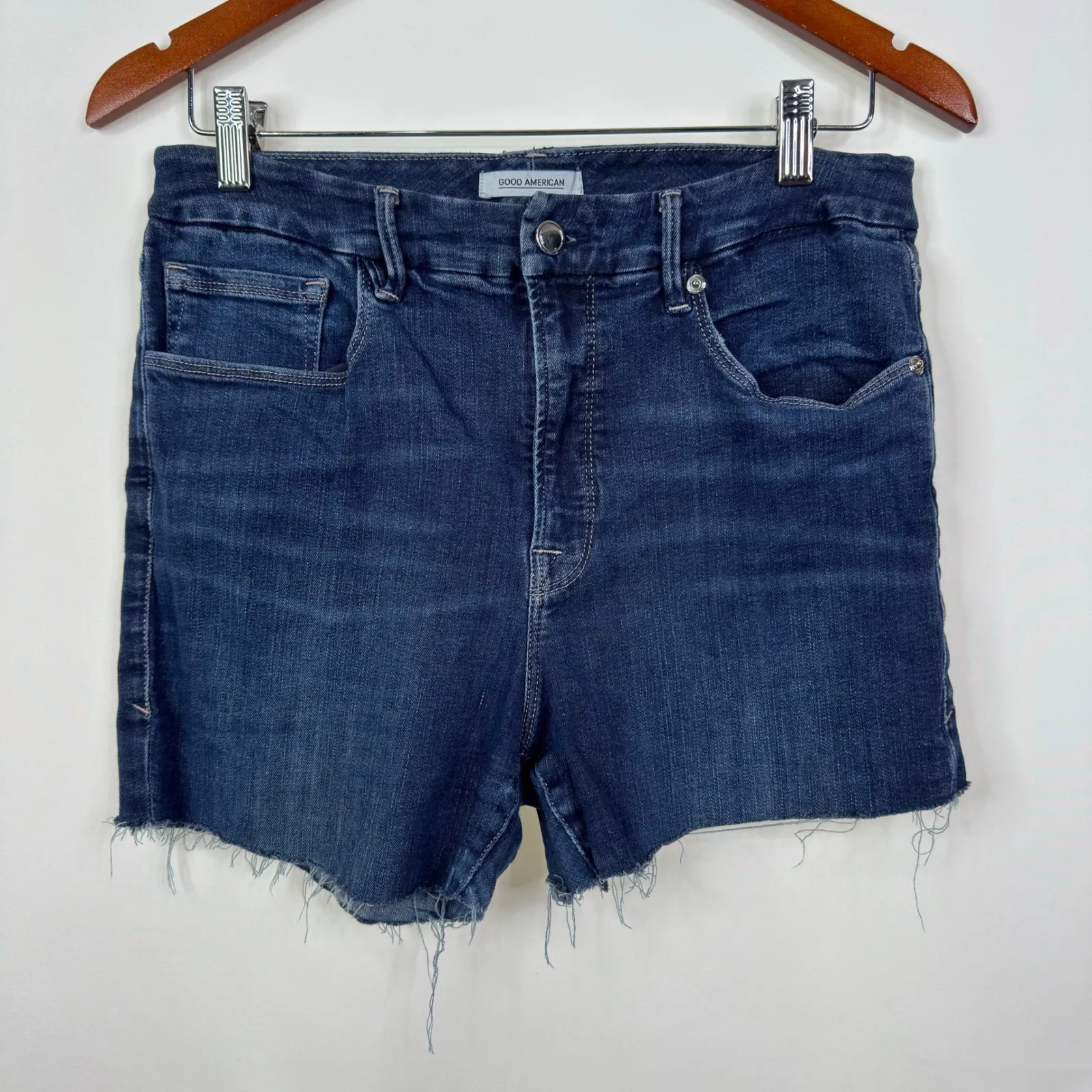 GOOD AMERICAN Blue Legs Crop High Rise Denim Cutoff Shorts - Image 2