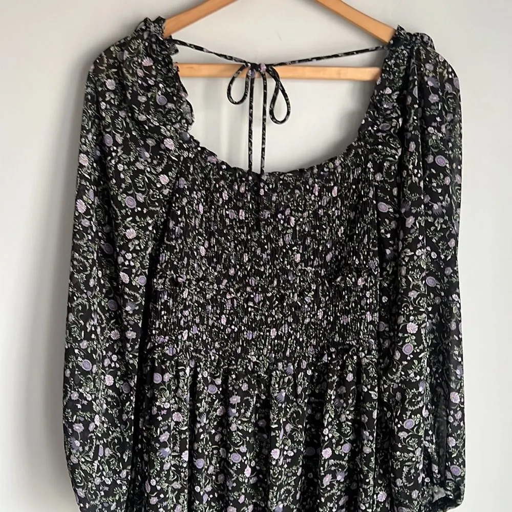 astr the label Smocked Bodice Long Sleeve black purple floral - Image 4