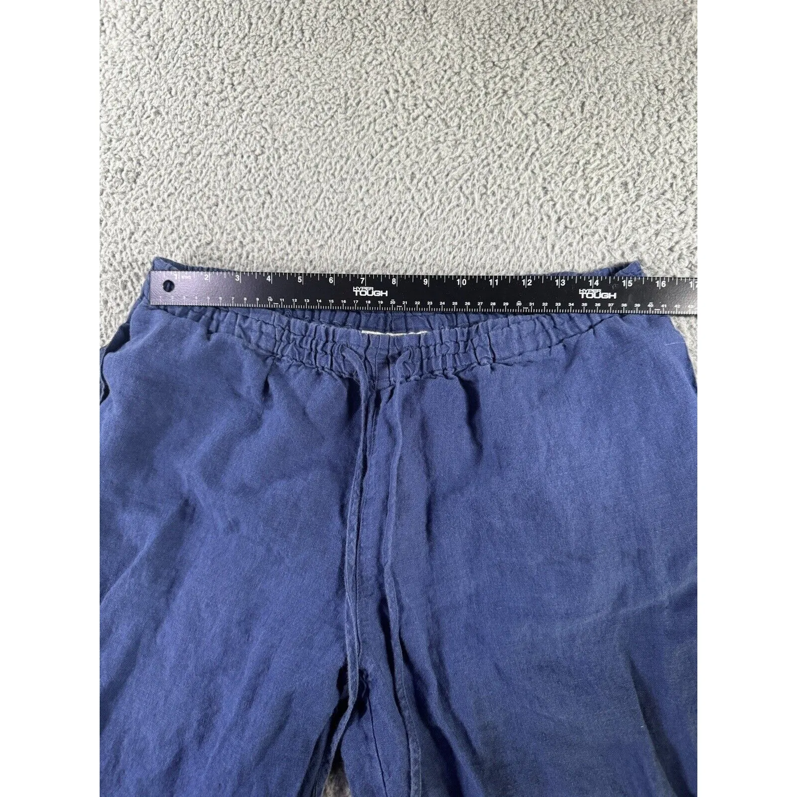Jones New York Sport‎ Pants Women Large Mid Rise 100% Linen Cropped Solid Blue - Image 3