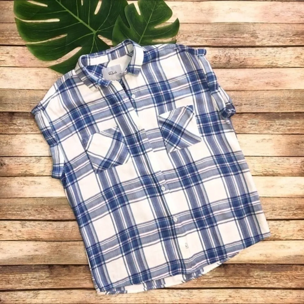 Rails Britt Capped Sleeve Plaid Button Up Top XS - Image 2