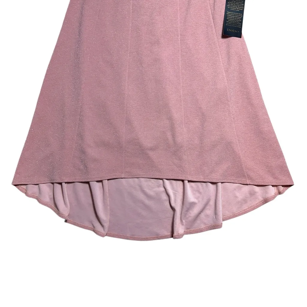 Bebe Rose Pink Shimmer Strapless Midi Flare Dress Womens L - Image 3