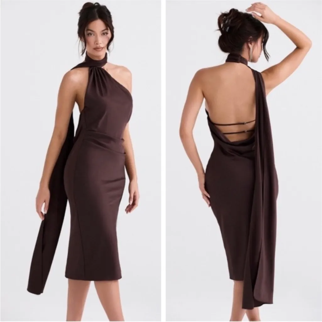 House of CB Angelina Asymmetric Halter Midi Dress size S‎ NWOT - Image 8