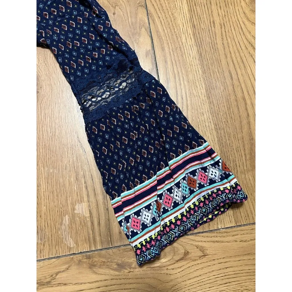 Entro Babydoll Mini Dress Size Medium Bell Sleeves Lace‎ Colorful Preppy Boho - Image 11