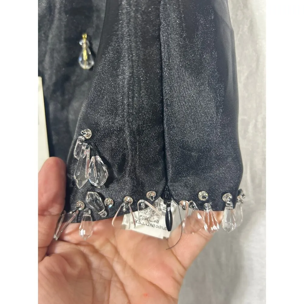 Zara Crop Top XS Black Satin Beaded Festival NEW - Image 6