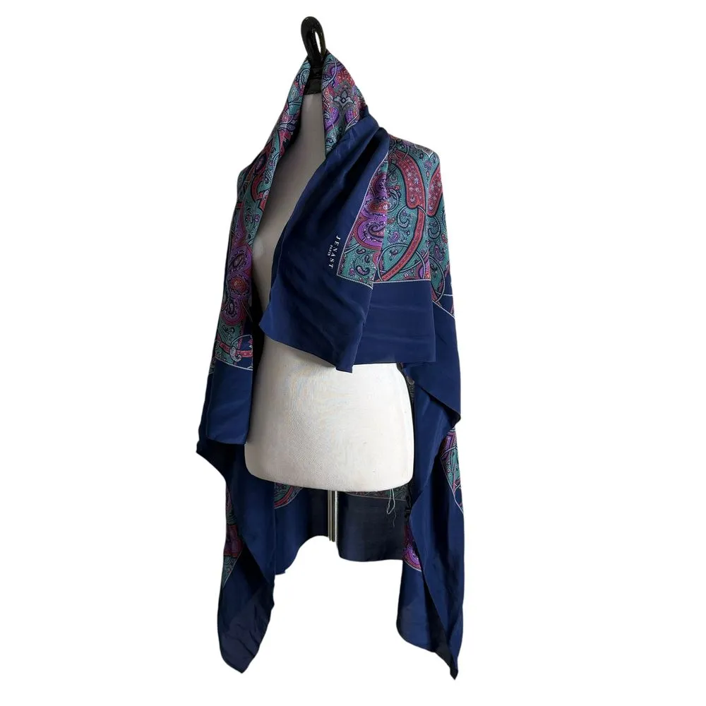 Vintage Silk‎ Womens 100% Silk Scarf JENAST Paris Floral Paisley Statement Wrap Blue - Image 6