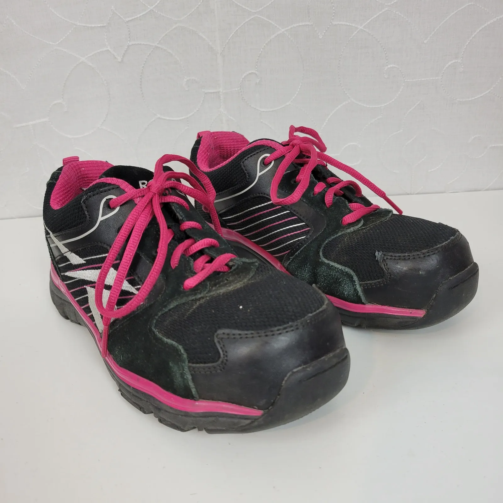 Reebok Anomar Work Womens 7.5‎ Black Pink Steel Toe Safety Shoes - Image 2
