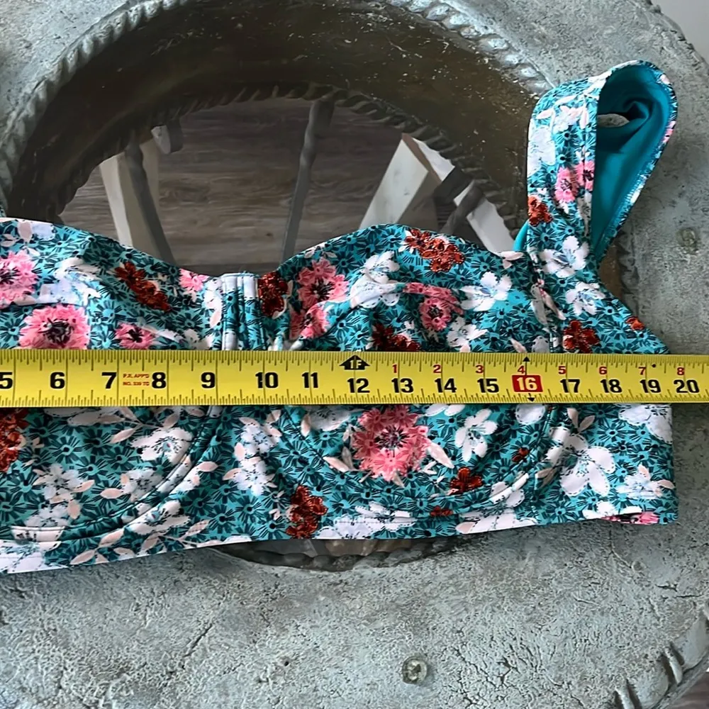 Retro floral aqua plus size 2X bikini set underwire wide strap tropical - Image 15