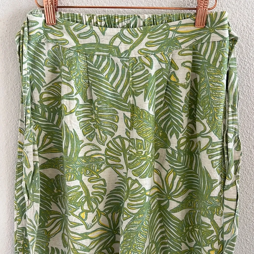 Modern Aloha Palm Linen Cotton Rayon Wide Leg Elastic Waist Pants  S - Image 3