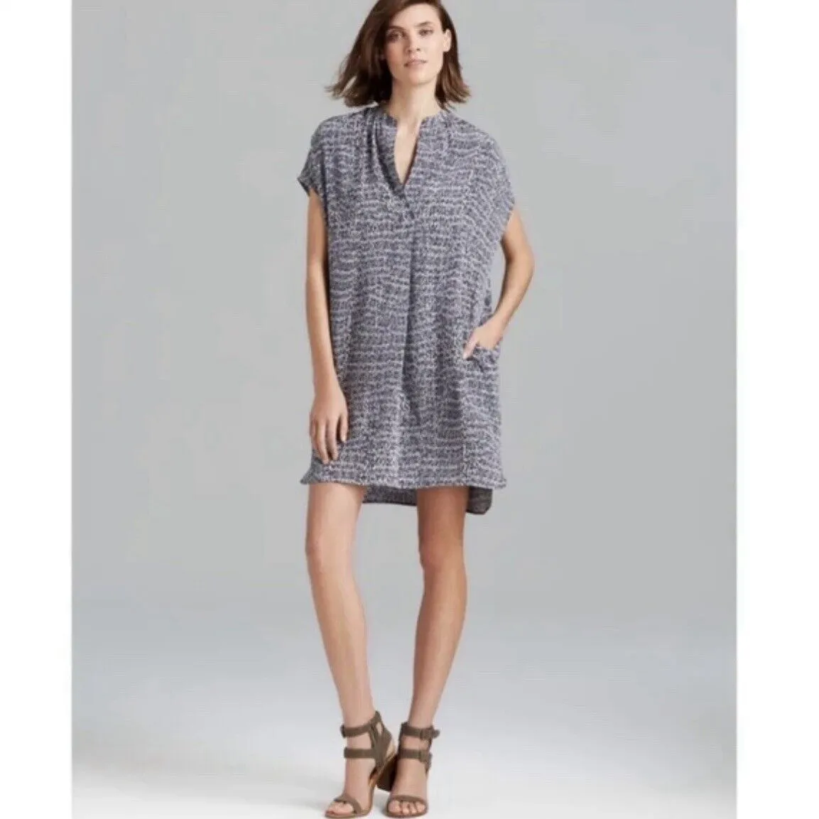 Vince 100% Silk Shift Dress Black Gray Pockets Small Old Money Quiet Luxury Chic - Image 12