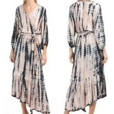 Young Fabulous & Broke YFB Jillian Faux Wrap V-neck Tie Dye Asymmetrical Dress S - Image 3