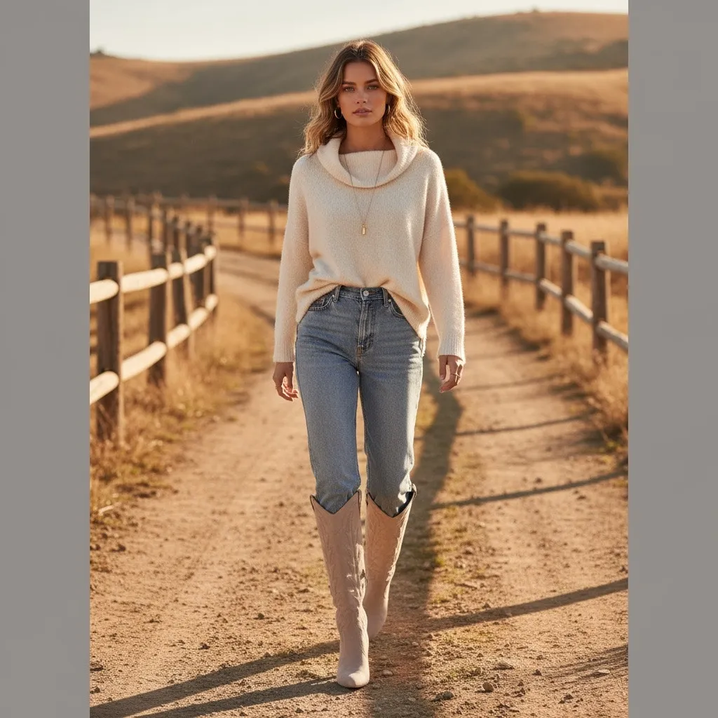 Marc‎ Fisher Women's Taupe Knee High Western Boots Size 7 - Image 2