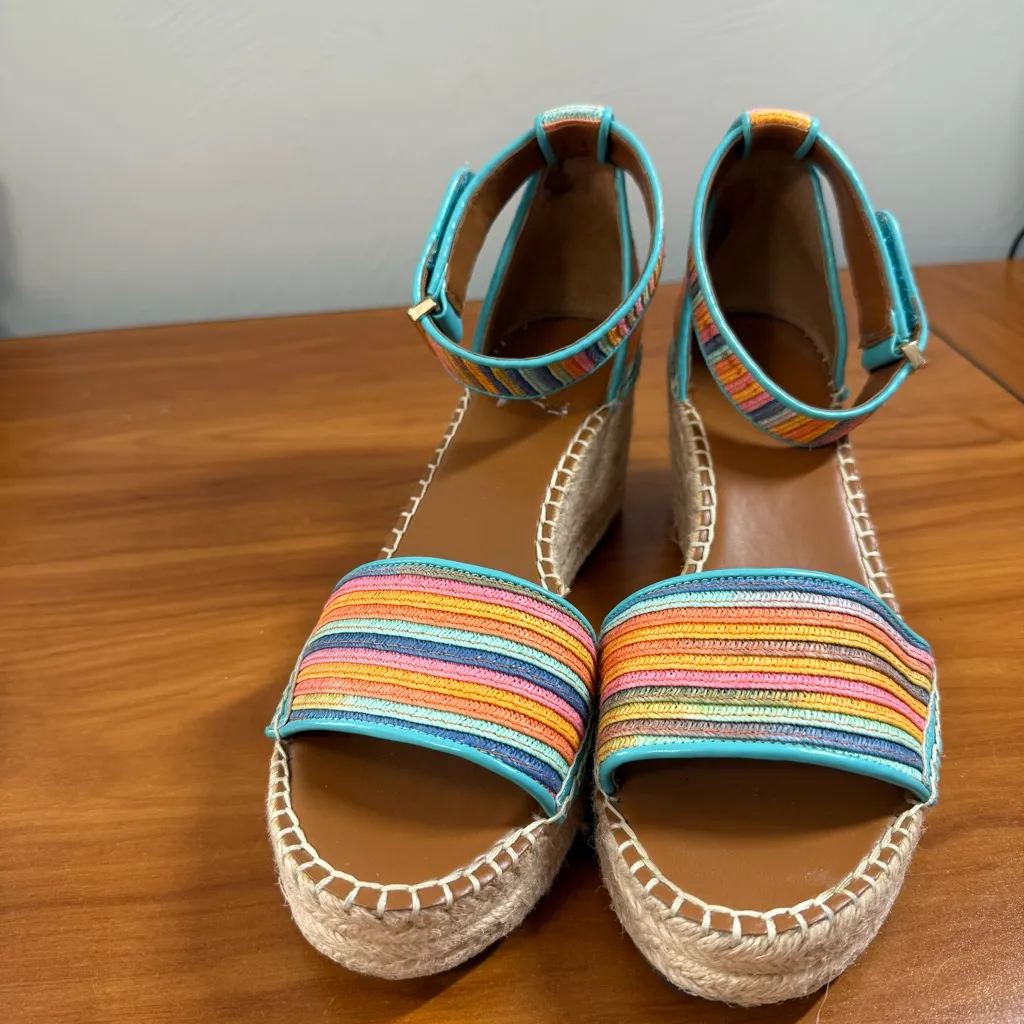 Franco Sarto Clemens Espadrille Wedge Sandal Ankle Strap Colorful Stripe Leather - Image 3