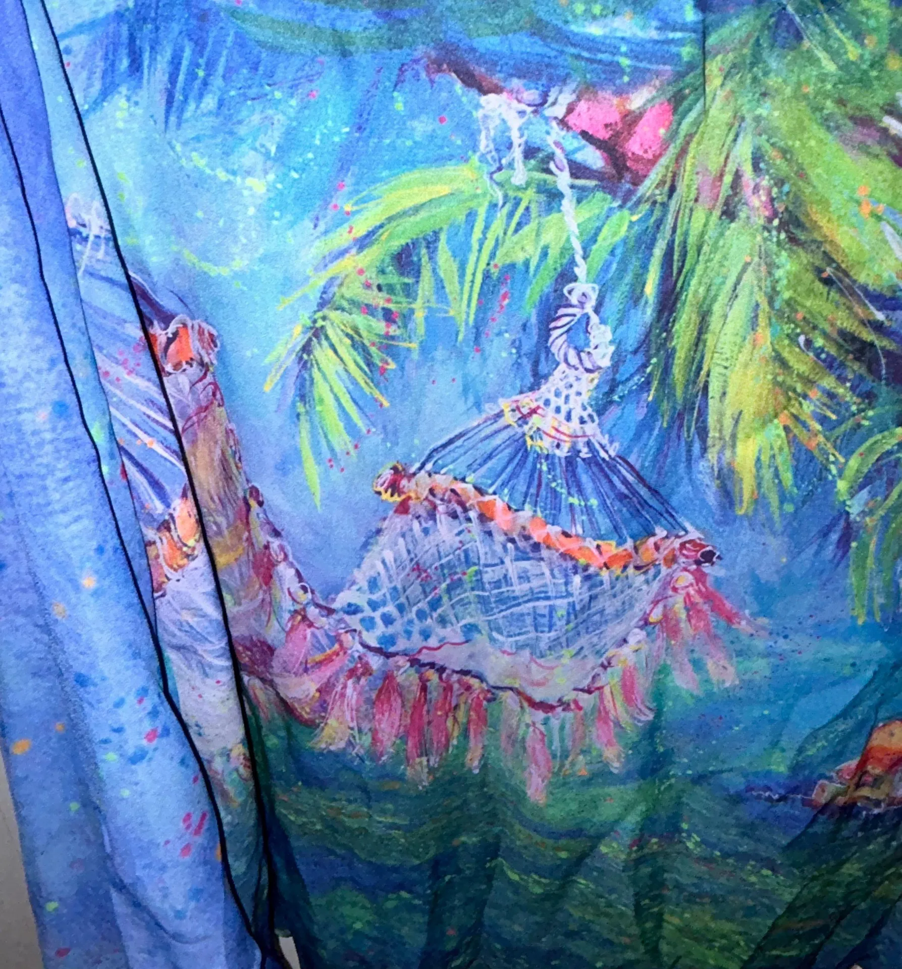 Tie Front Keyhole Art Print 3/4 Sleeve Blouse Top - Image 5