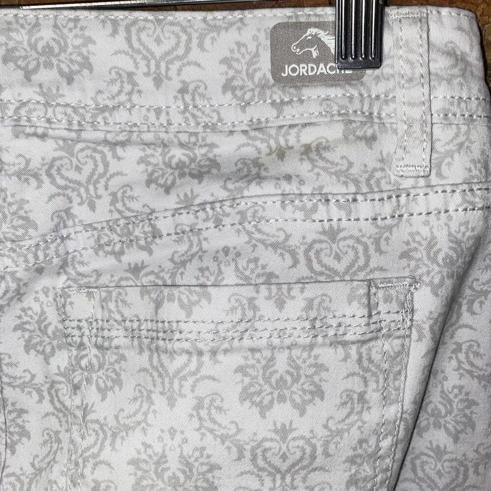Jordache White Gray Damask Print Wash Denim Skinny Crop Stretch Jeans Size 4 - Image 6