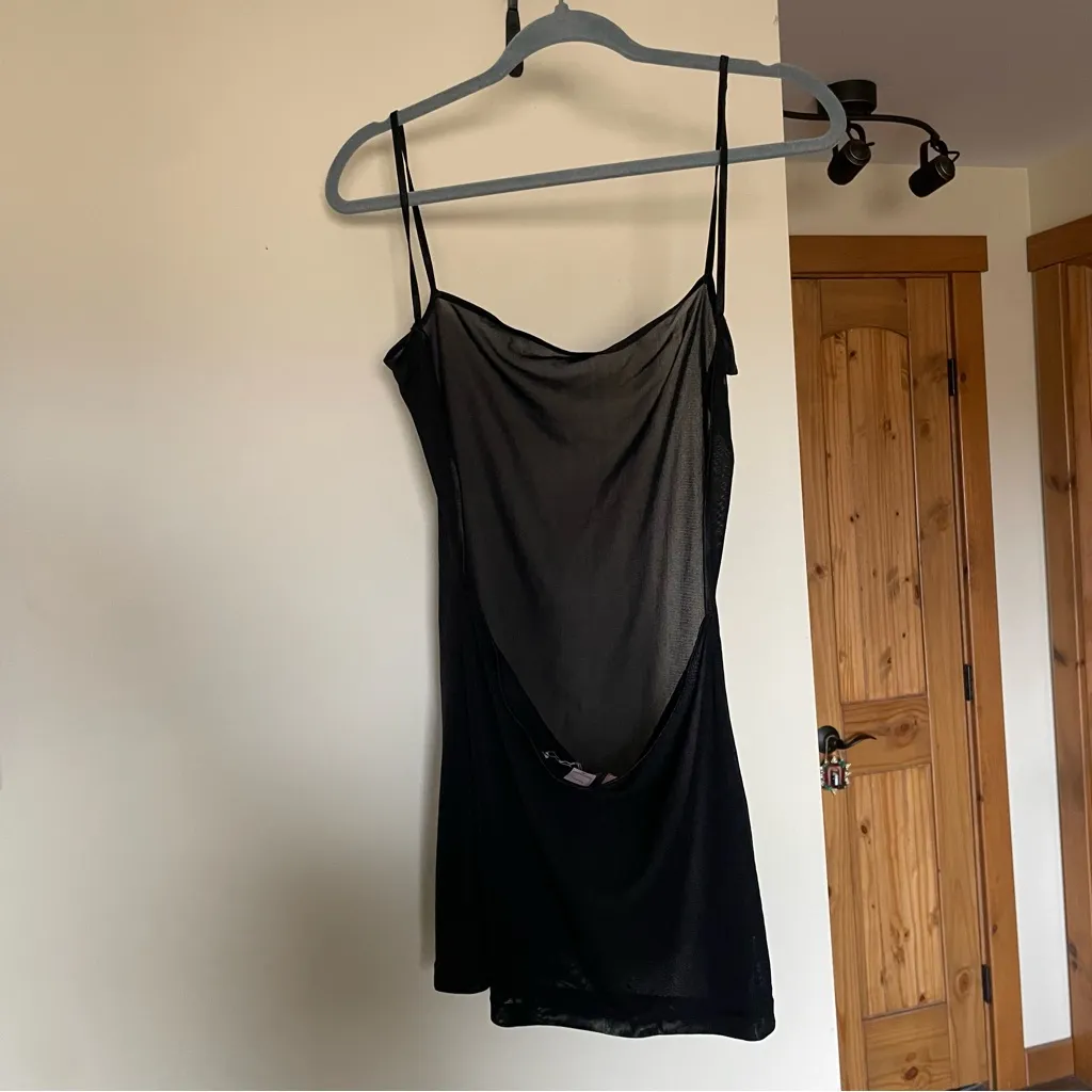 Victoria’s Secret Dramatic Open Back Sheer Black Mesh Mini Slip Dress Medium - Image 2