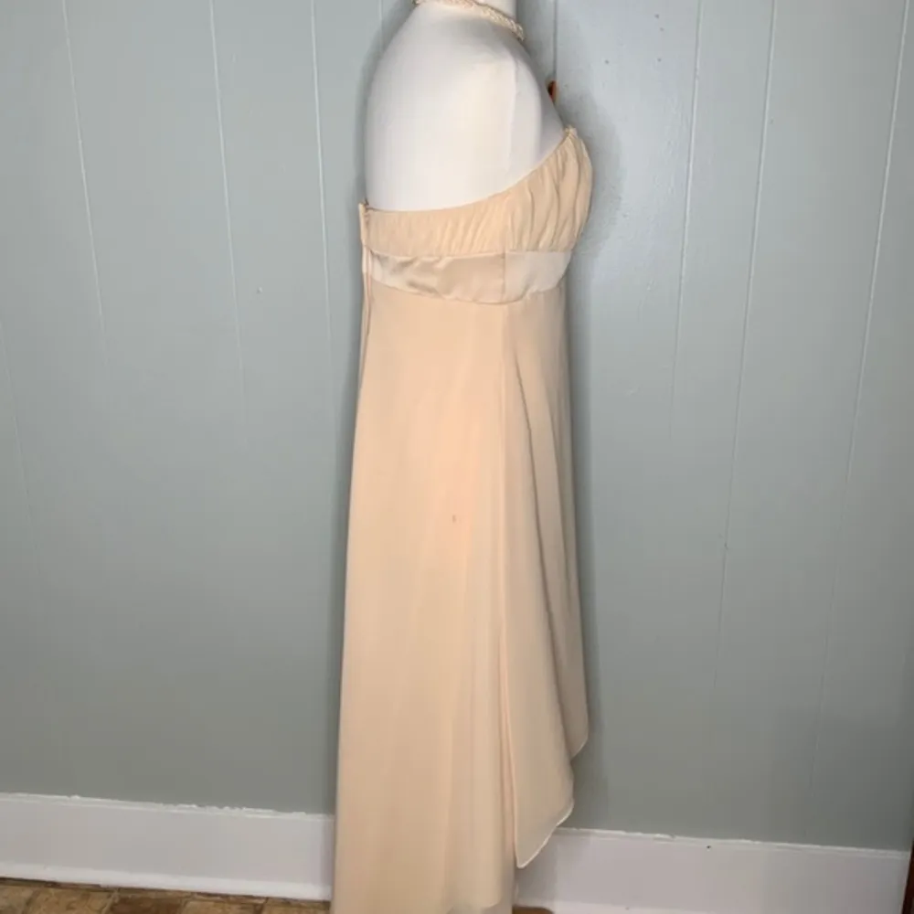 Alfred Angelo Champagne Chiffon Overlay Formal Prom Hi/Lo Strapless Dress M - Image 12