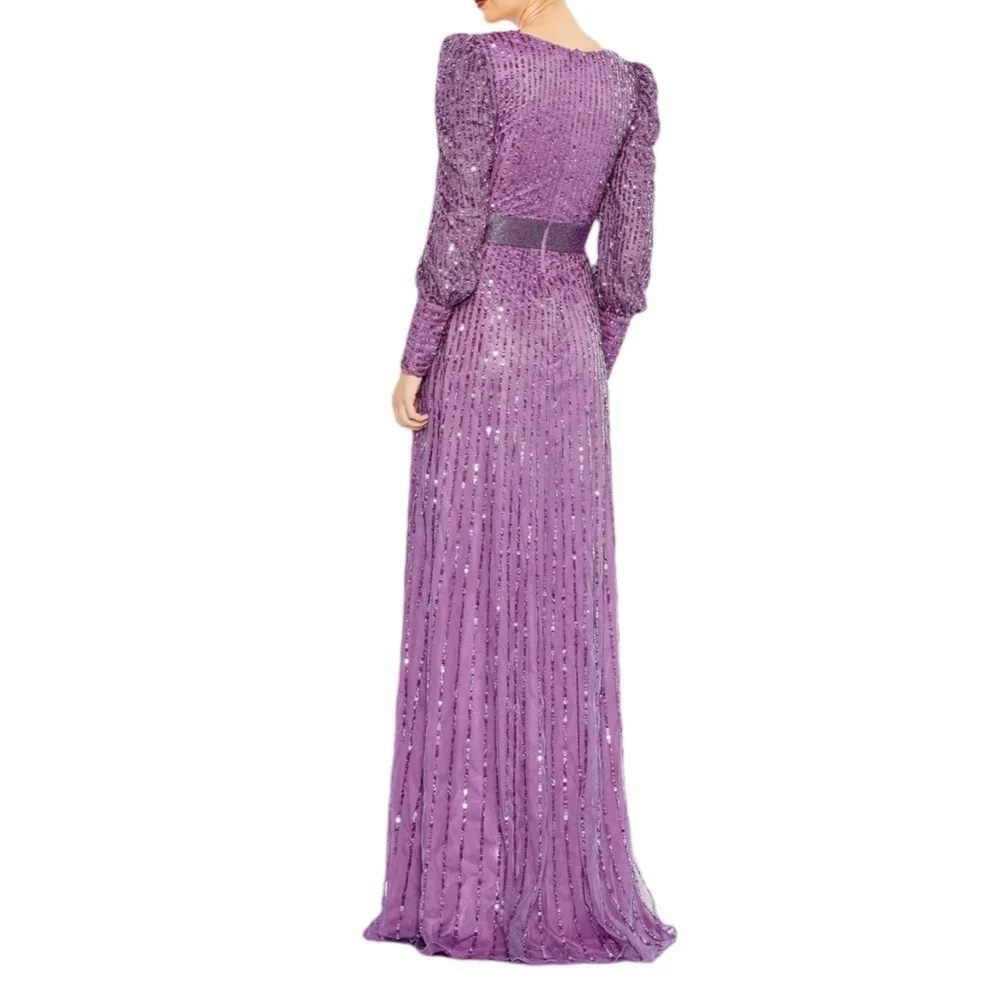 Mac Duggal Purple Sequined Wrap Over Bishop Sleeve Gown 5720 Women’s Sz 20 - Image 6
