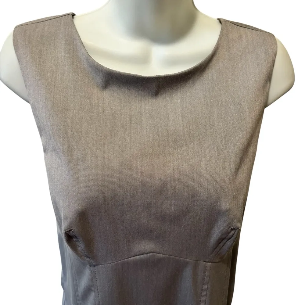Stile Benetton Gray Sleeveless Sheath Dress Sz L Gray Pleated Skirt Business - Image 3