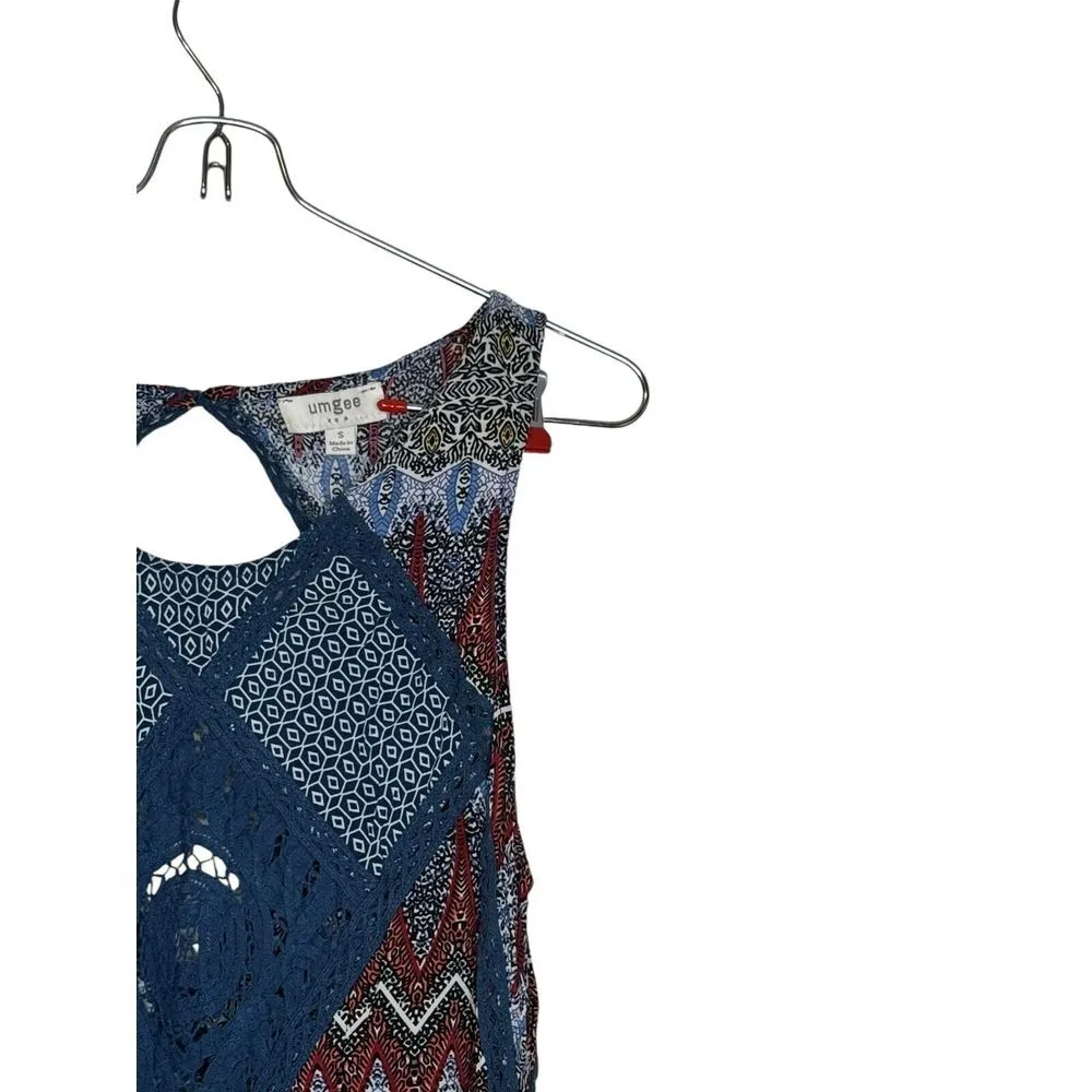 Umgee Women's Dress Crochet Lace Ruffle Bottom Round Neck Swing Sleeveless Small - Image 2