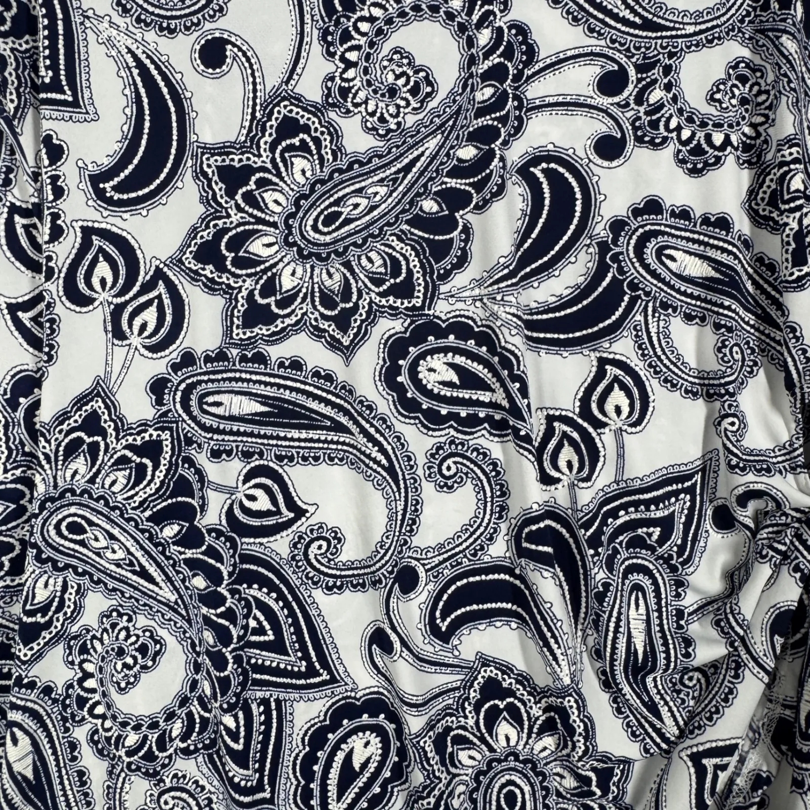 Robbie Bee Dress Paisley Print Side Tie Boho Casual Office White Blue XL Petite - Image 5